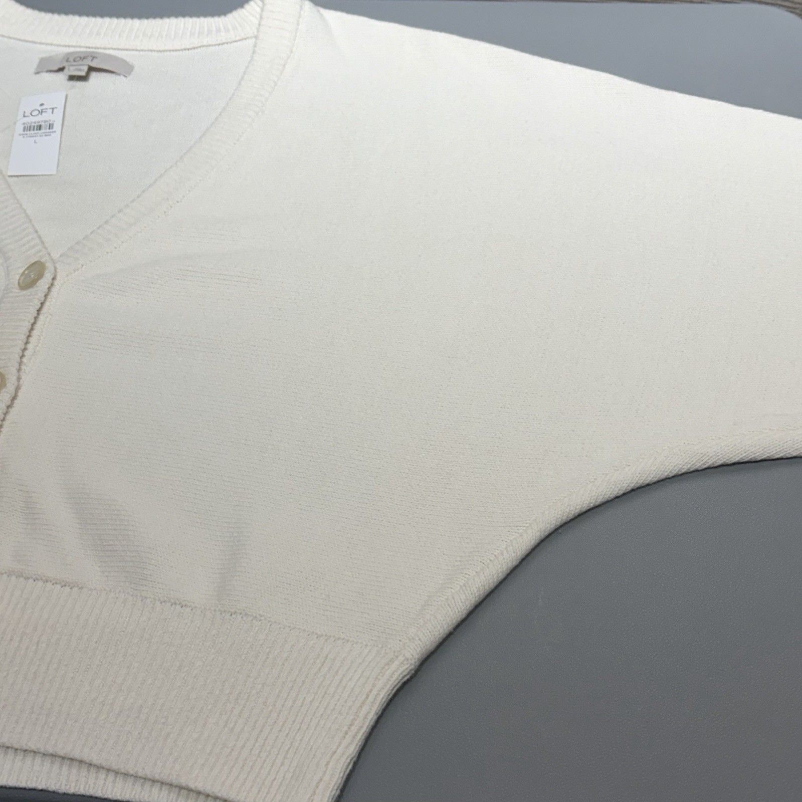 Loft Dolman Sleeve V-Neck Cardigan Sweater Button-Up Cream Size Large Preppy — image 5 of 8